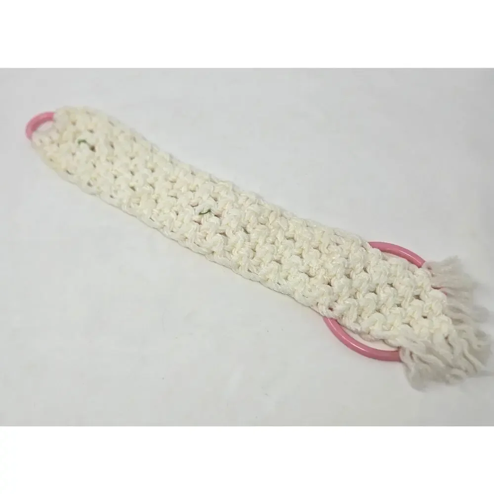Macrame Handmade Decorative Vintage Towel Ring White Pink Floral Accent 21